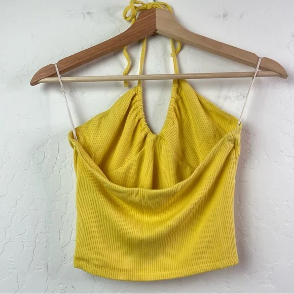 Aritzia Wilfred Yellow Merci Ribbed Halter Crop Top Size Medium - Picture 9 of 13